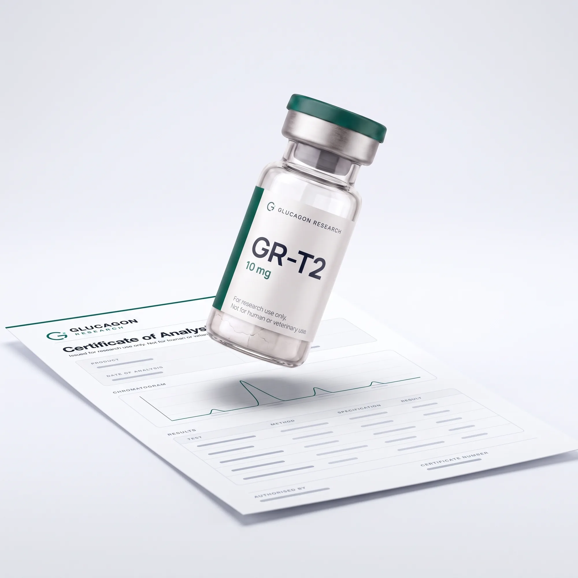 GR-T2 tilted above a certificate of analysis