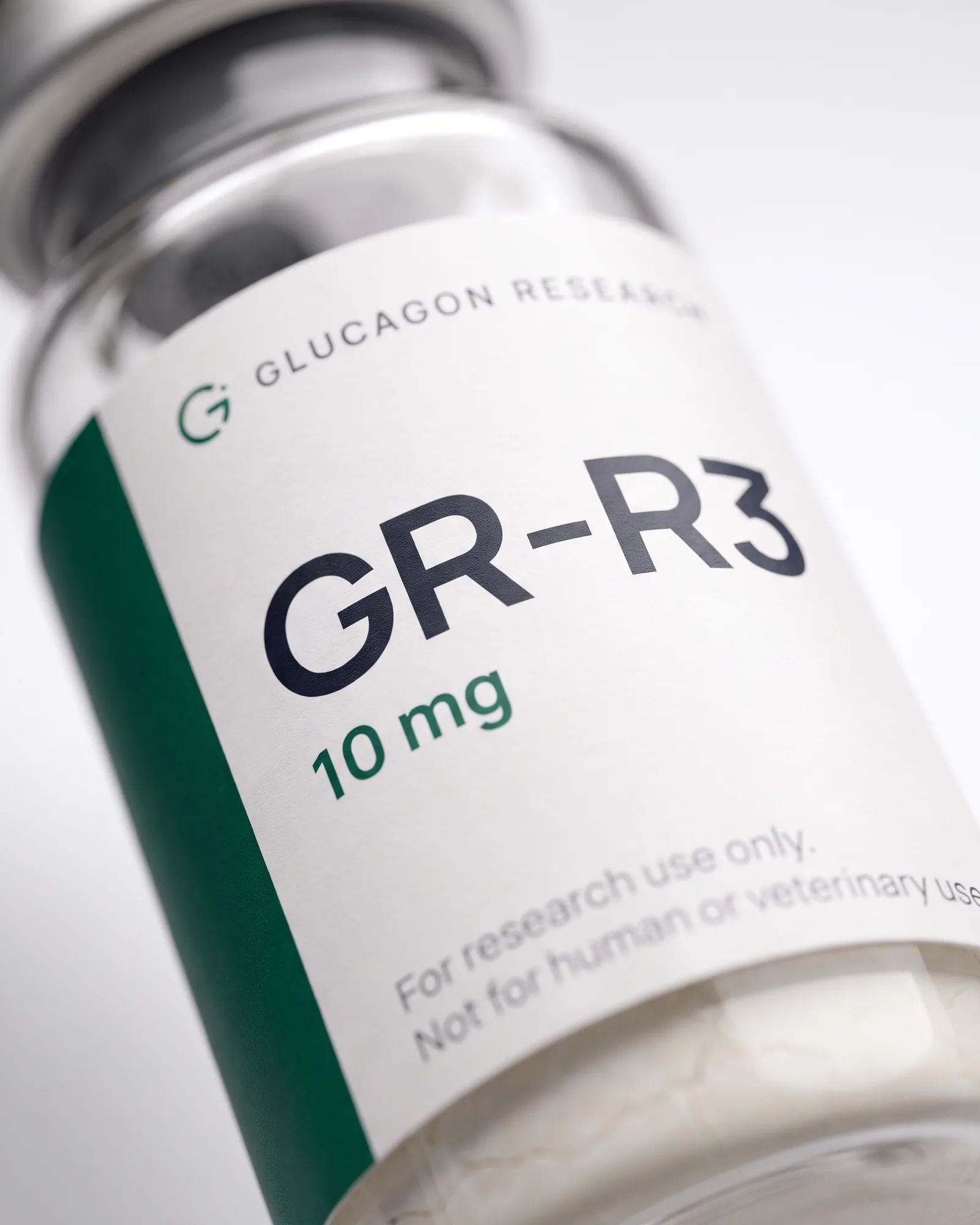 Close-up of a Glucagon Research label reading for research use only